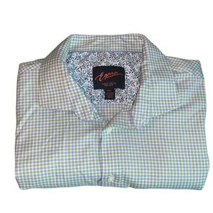Egara Button Up Dress Shirt Slim Fit XXL Blue Green Checkered‎ Flip Cuff No Iron